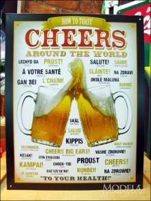 詳細写真1: ブリキ看板 ビール世界の乾杯