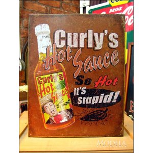 画像1: ブリキ看板  Curly's hot sauce/辛口ソース (1)