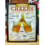 画像: ブリキ看板 ビール世界の乾杯