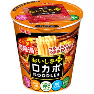 画像1: 「12個」ロカボ　NOODLES　おいしさプラス　ピリ辛酸辣湯　58g ×12個×1箱　明星 (1)